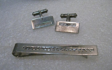 Vintage Sterling Silver Cuff Link & Tie Bar Set, B. A.