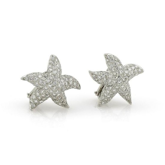 18kt White Gold Pave Diamond Starfish Earrings