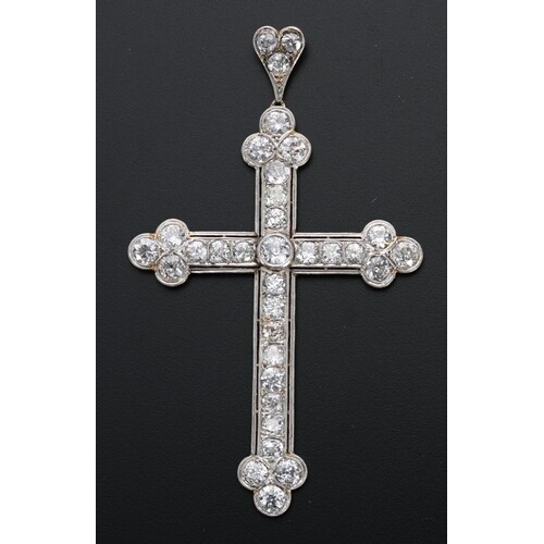 White and yellow metal diamond set cross pendant, 2.90ct app...