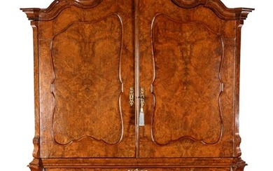 (-), Burr walnut on oak Louis XV cabinet...