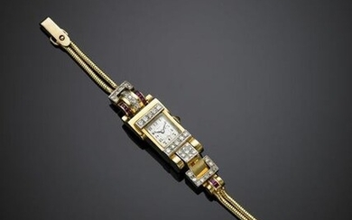 Yellow gold diamond and synthetic ruby lady's wrist