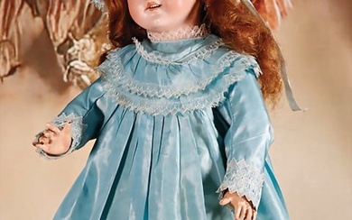 bisque porcelain socket head, DEP, semi-automatic machine, doll with blue to the side looking