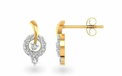 0.22 Ct Round White Diamond 18K Gold Earrings For Women