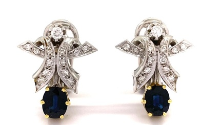 0.50 carat Diamants - 1.50 carats Saphirs - Earrings - 18 kt. White gold, Yellow gold