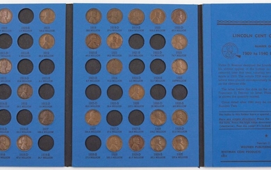 ארה"ב, אלבום מטבעות לינקולן, 1 סנט, 1909-1940, מלא ברובו. מטבעות רבים נושאים סימן טביעה S כולל נדירים, כל המטבעות שונים זה מזה, שנים שונות, מטבעות שונות