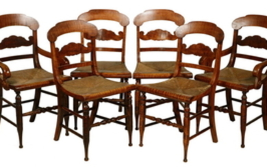 (6) COUNTRY SHERATON TIGER MAPLE DINING CHAIRS