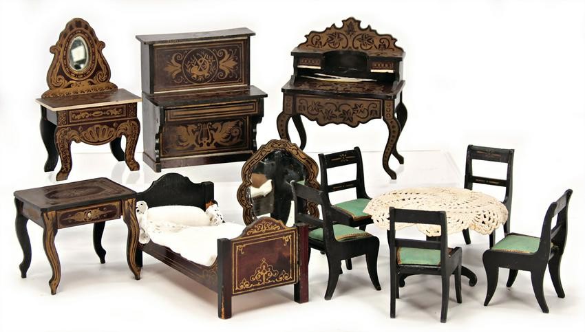 12 pieces, Boulle furniture, living-room and bedroom