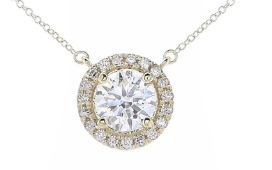 1.27 Tcw Diamonds pendant necklace Necklace with pendant - Yellow gold - 1.09ct. Diamond - Diamond
