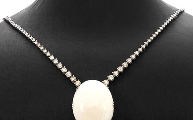 14 kt. White gold - Necklace - 77.88 ct Opal - 4.61 ct Diamonds - No Reserve Price