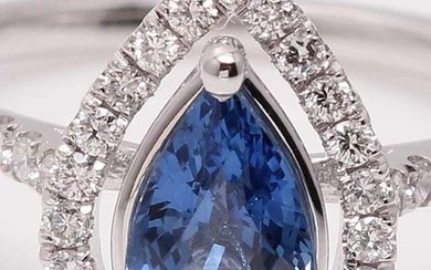 14 kt. White gold - Ring - 1.65 ct Sapphire - Diamond