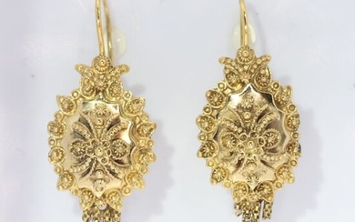 14 kt. Yellow gold - Earrings, Long hanging, Dutch Antique Victorian, Anno 1890 - NO RESERVE PRICE