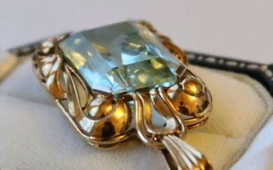 14 kt. Yellow gold - Exclusieve Pendant - 20.00 ct natural emerald cut Aquamarine