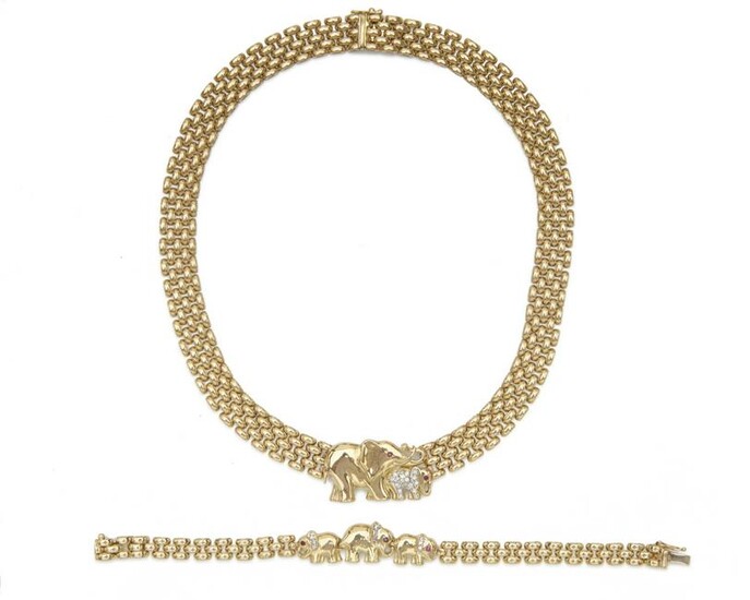 14K Gold, Diamond, and Ruby Necklace and Bracelet