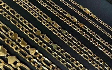 14K Gold Over Solid 925 Sterling Silver "Figaro" Chain