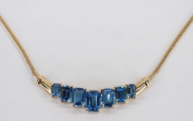 14K Gold & Blue Topaz Estate Necklace