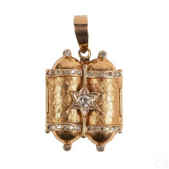 14K Gold & Diamond Ten Commandments Judaic Pendant