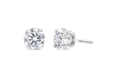 14K White Gold 1 1/2 Cttw Lab Grown Diamond Solitaire Stud Earrings With Screwbacks (F-G Color