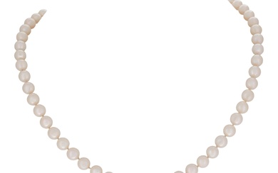 14K YELLOW GOLD DIAMOND, SAPPHIRE AND CULTURED AKOYA PEARL NECKLACE