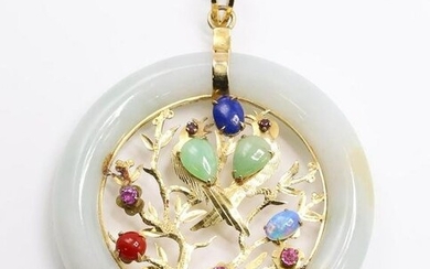 14KY Gold Jade and Gemstone Pendant