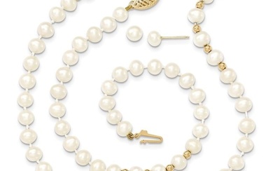 14k Gold Bead Cultured Pearl Necklace, Bracelet