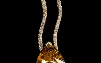 14k Gold Pendant with 0.30ct Diamond And Yellow Stone