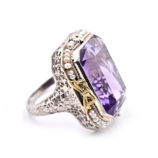 14k White Gold Vintage Art Deco 1920's Amethyst and