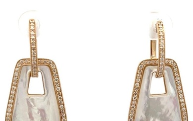 14k Yellow Gold Mother of Pearl Dangle Earrings Set