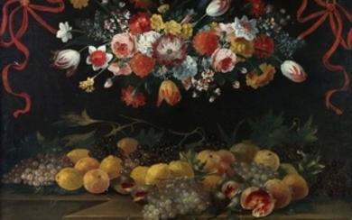 ROMAN SCHOOL, 18th CENTURY Still life with fruit and floral...