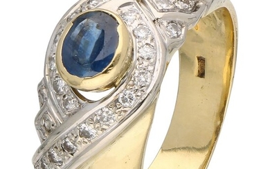 18 kt. Bicolour, Gold - Ring - 0.14 ct Diamond - Sapphire