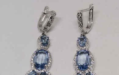 18 kt. Gold - Earrings - 3.10 ct Aquamarine - Diamonds