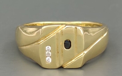 18 kt. Gold - Ring - 0.03 ct Diamond - Sapphire