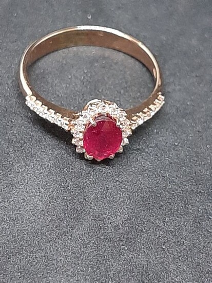18 kt. Pink gold - Ring Ruby - Diamonds