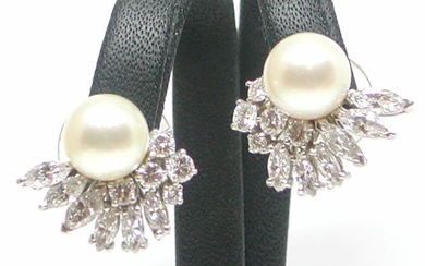 18 kt. White gold - Earrings - 5.20 ct Diamond - Pearls