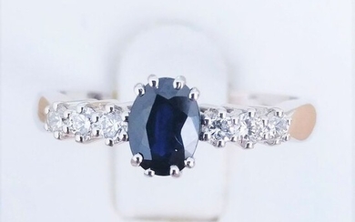 18 kt. White gold - Ring - 0.59 ct Sapphire - Diamond