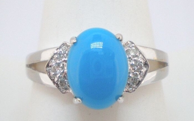 18 kt. White gold - Ring - 0.95 ct Turquoise - Diamond