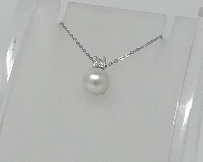 18 kt. White gold - gold choker Pearl - Diamond