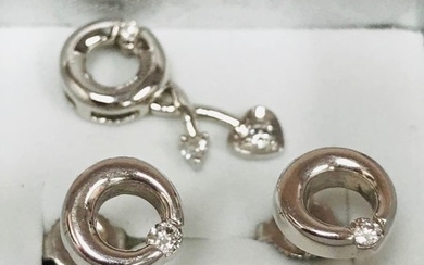 18 kt. White gold - pendant earrings set - 0.10 ct Diamond