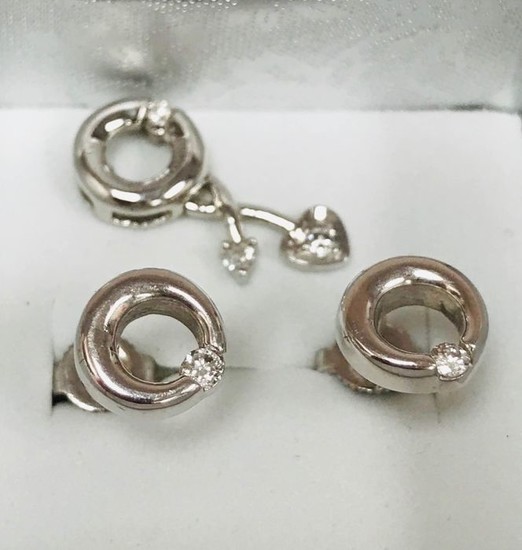 18 kt. White gold - pendant earrings set - 0.10 ct Diamond