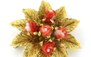18 kt. Yellow gold - Brooch Coral