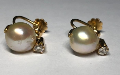 18 kt. Yellow gold - Earrings Pearl - Diamonds