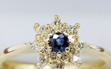 18 kt. Yellow gold - Ring - 0.12 ct Sapphire - Diamonds