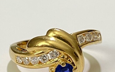 18 kt. Yellow gold - Ring - 0.18 ct Diamonds - Sapphires