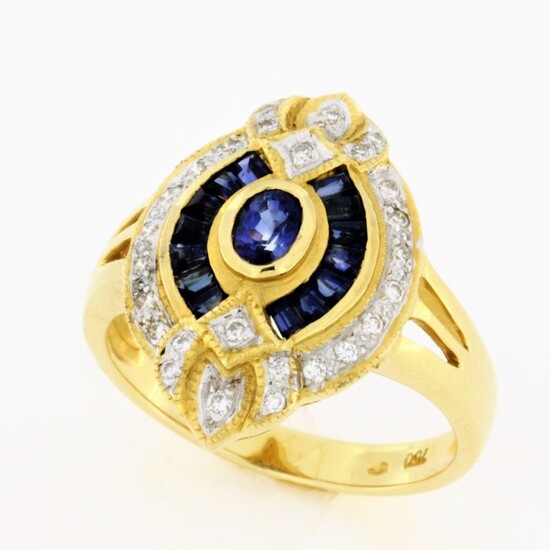 18 kt. Yellow gold - Ring - 1.20 ct Sapphire - Diamonds