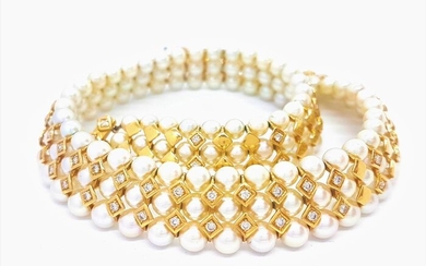 18 kts. Yellow gold - Necklace Diamond - Pearl