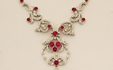 18K DIAMOND AND RUBY PENDANT NECKLACE