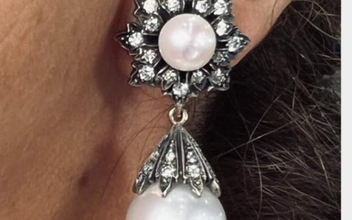 18K & Silver South Sea Pearl & Diamond Earrings