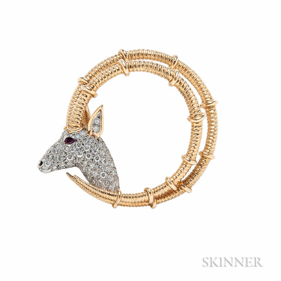18kt Gold and Diamond Ibex Brooch, Schlumberger, Tiffany & Co.