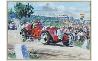 "1936 Alfa Romeo Tipo C," Original Watercolor by Walter Gotschke