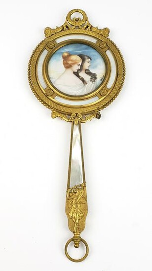19th C. French Bonze & Mother of Pearl Hand Mirror