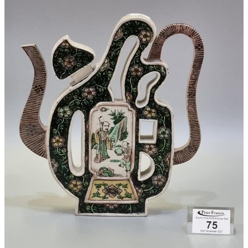 19th Century Chinese Shou character famille noir teapot over...